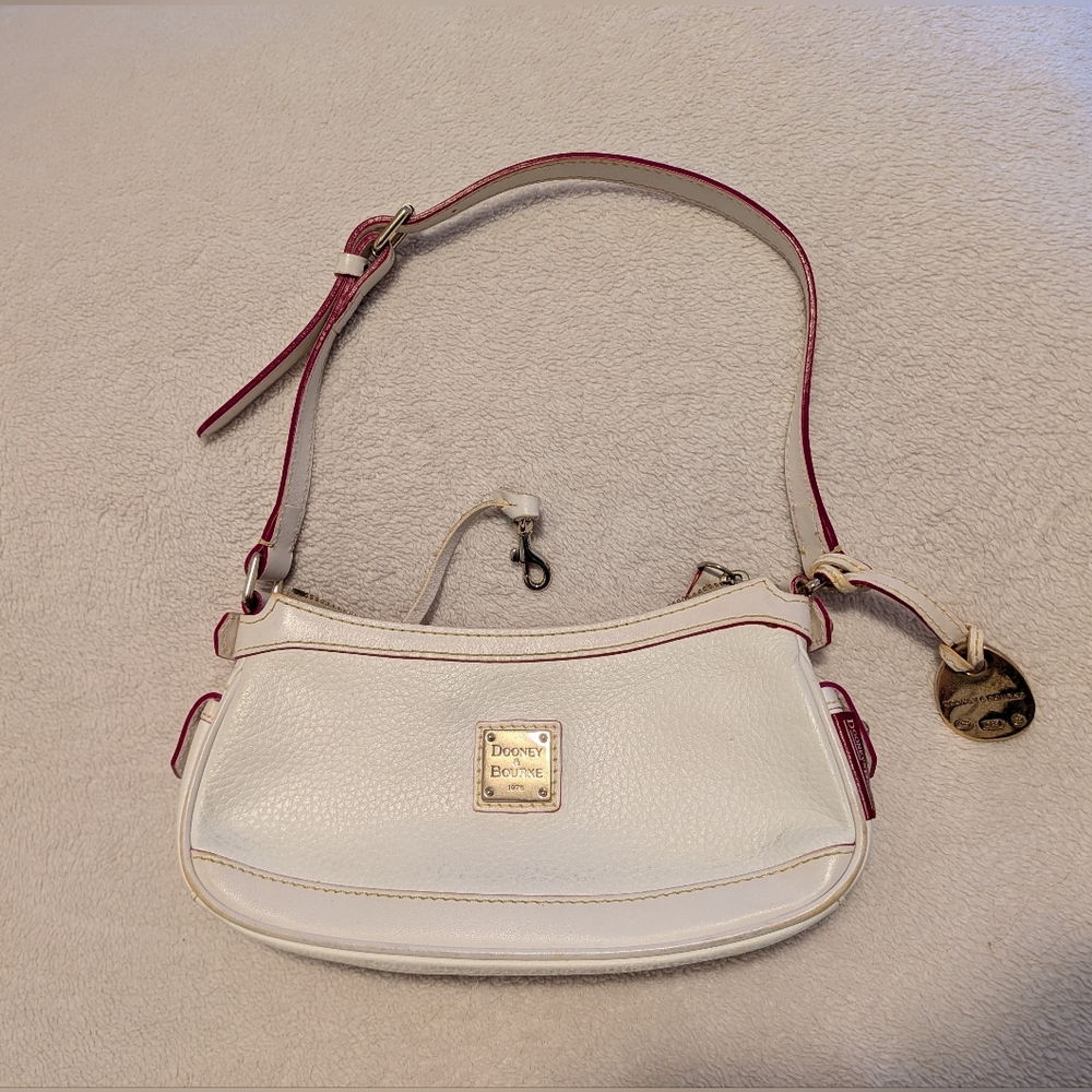 Dooney & Bourke Cream Leather Shoulder Bag with Red Trim